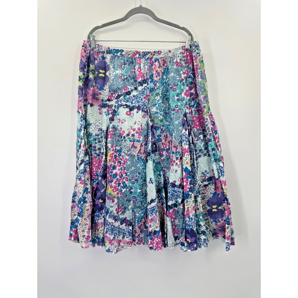 Coldwater Creek Garden Floral Bloom Skirt PL Cotton Layered Lightweight Pockets